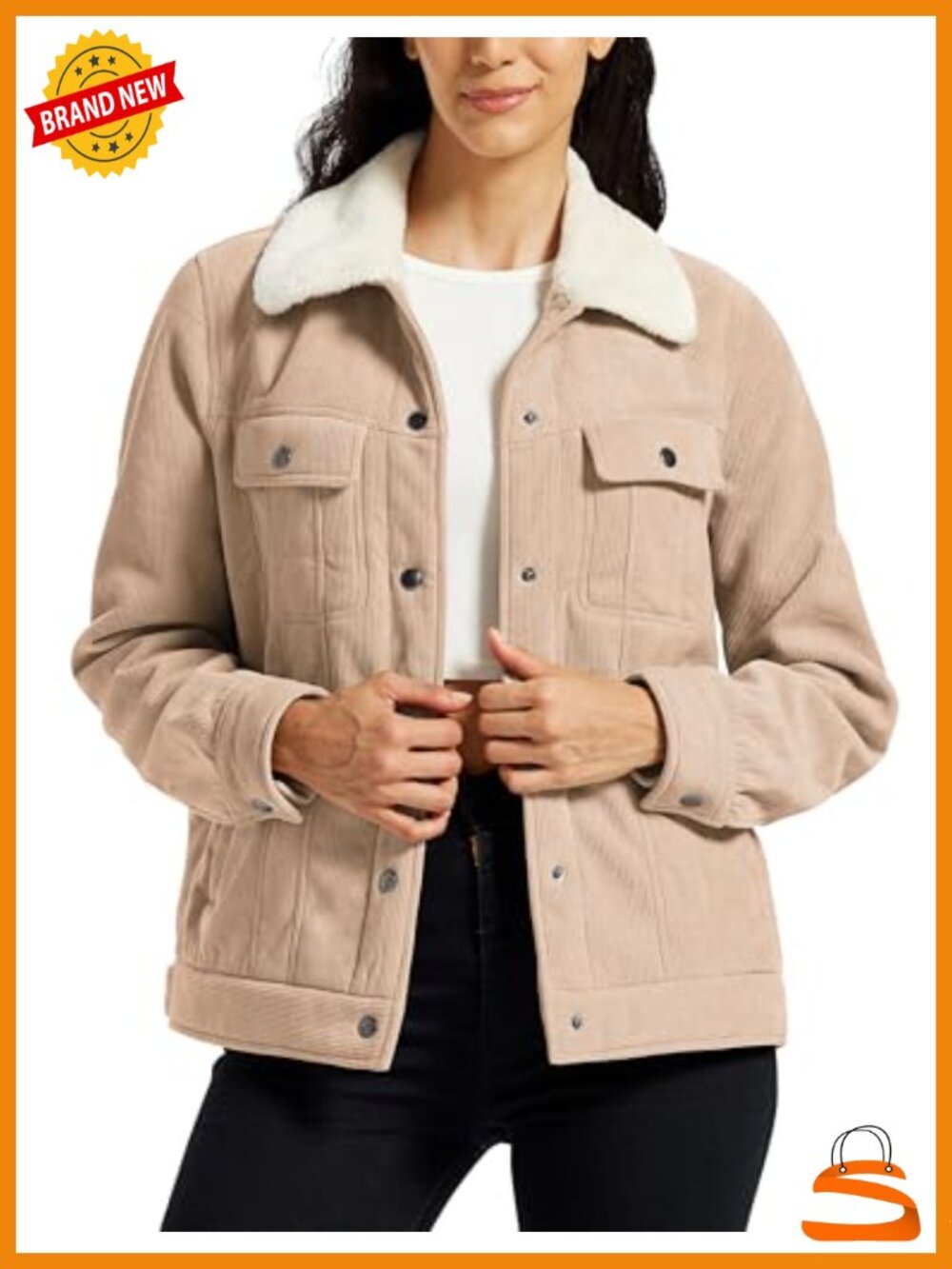 Womens Corduroy Jacket Sherpa Fleece Lined Winter Coat Button Down Casual